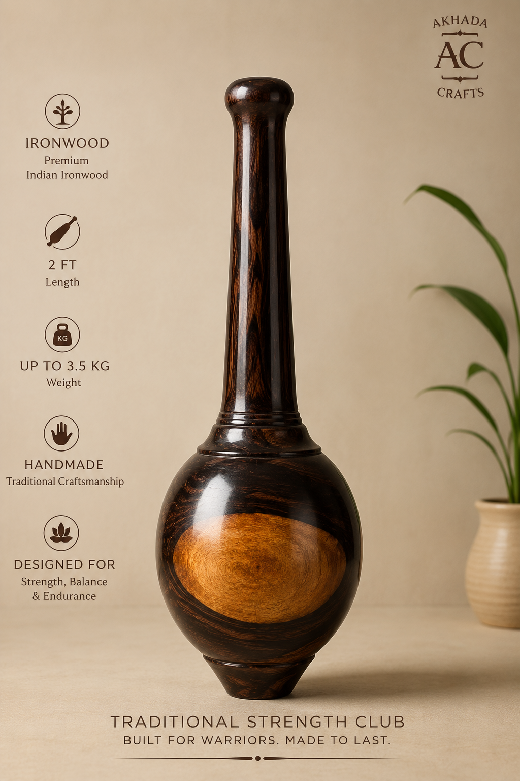 Handmade Indian Ironwood Gada – Traditional Strength Club