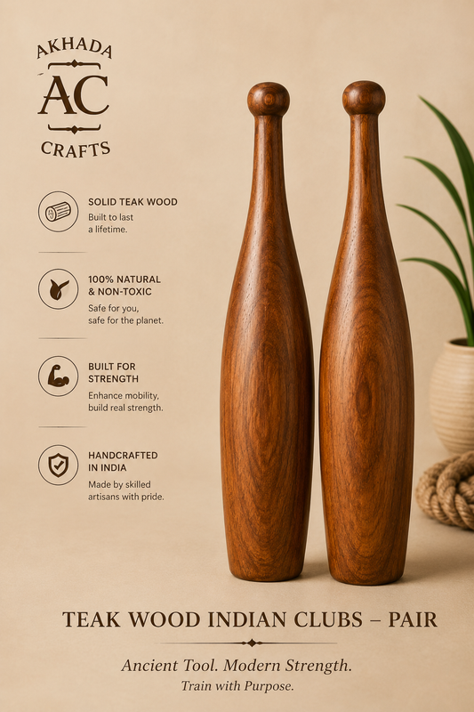 Handcrafted Teak Indian Clubs – Pair