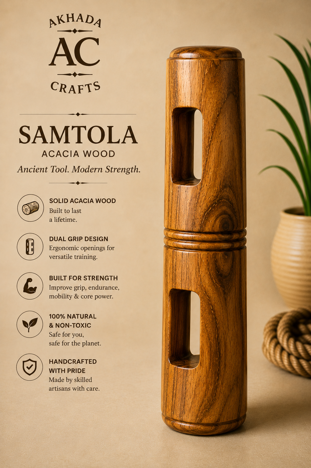 Handcrafted Acacia Wood Samtola – Traditional Indian Strength Trainer